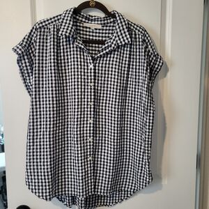 LOFT Black and White Checkered Blouse